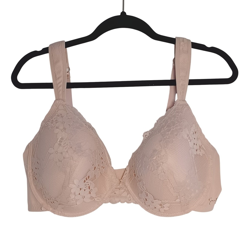 Jessica Simpson 42D Pale Pink Underwire Full Figure Bra Lace Overlay Stretch Adj